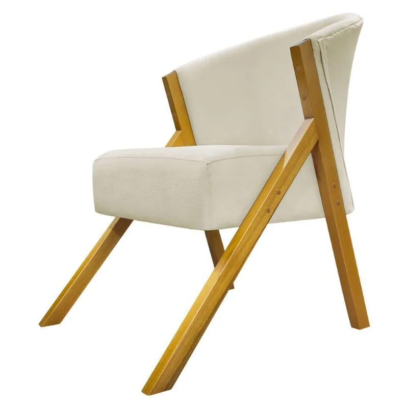 Poltrona Decorativa You Suede Braça Amadeirada - Bege Suede