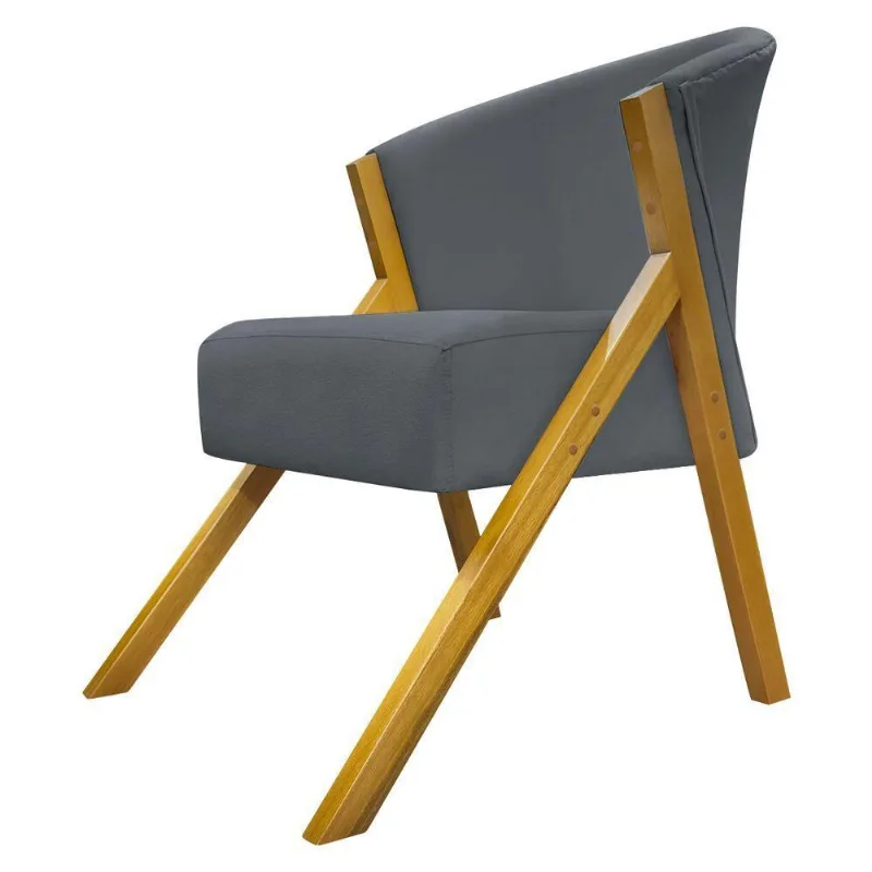 Poltrona Decorativa You Suede Braça Amadeirada - Cinza Suede