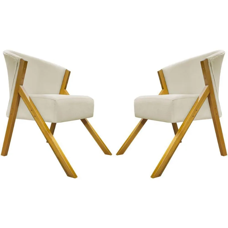 Kit 2 Poltronas Decorativa You Suede Braça Amadeirada - Bege Suede