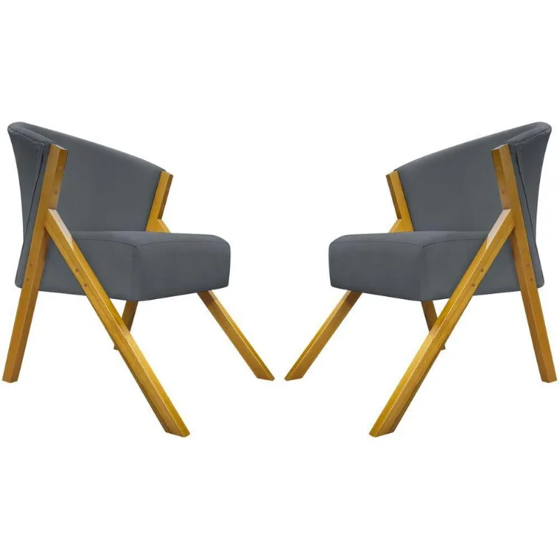 Kit 2 Poltronas Decorativa You Suede Braça Amadeirada - Cinza Suede