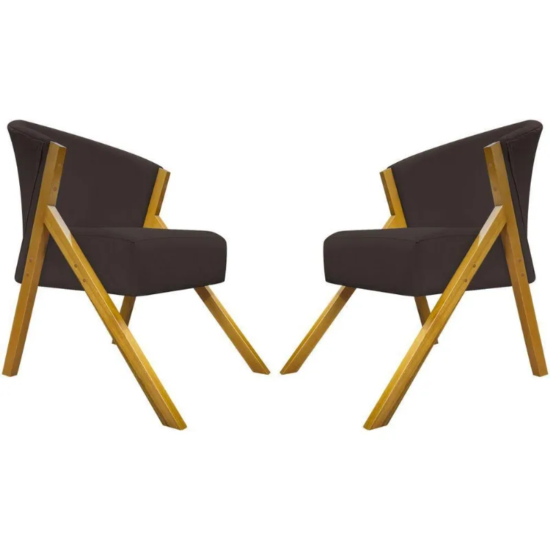 Kit 2 Poltronas Decorativa You Suede Braça Amadeirada - Marrom Suede