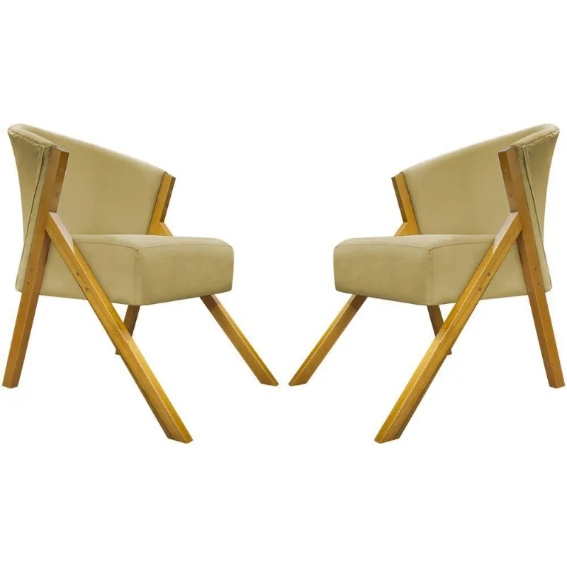 Kit 2 Poltronas Decorativa You Suede Braça Amadeirada - Nude Suede