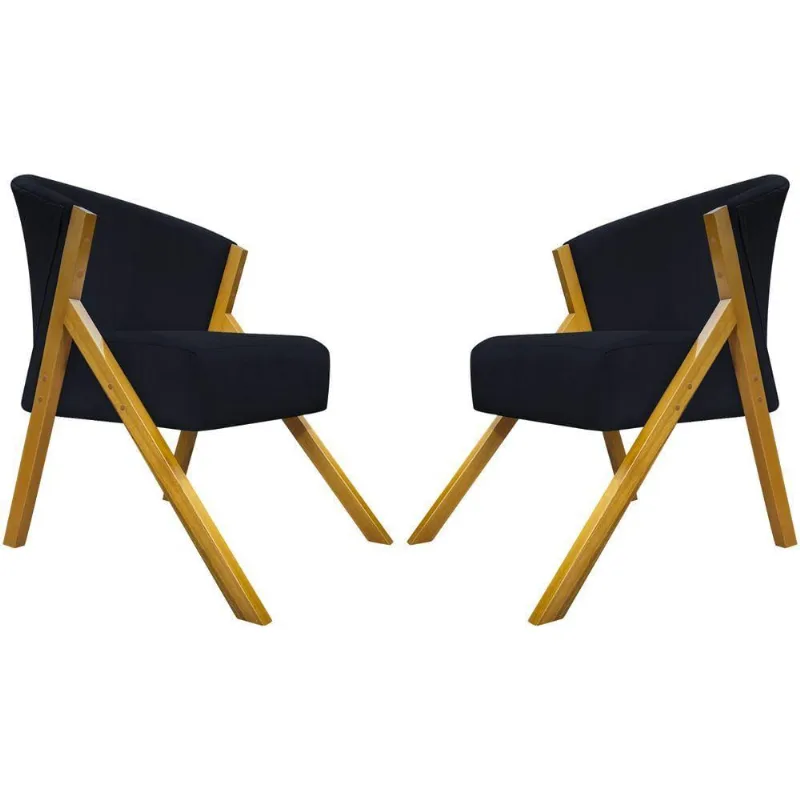 Kit 2 Poltronas Decorativa You Suede Braça Amadeirada - Preto Suede