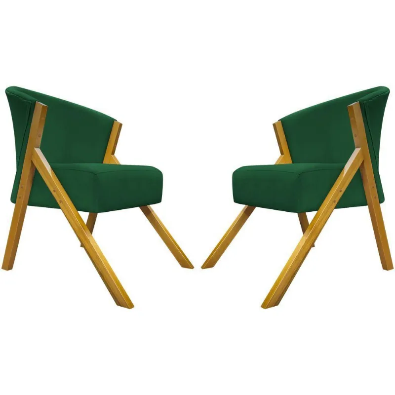 Kit 2 Poltronas Decorativa You Suede Braça Amadeirada - Verde Suede