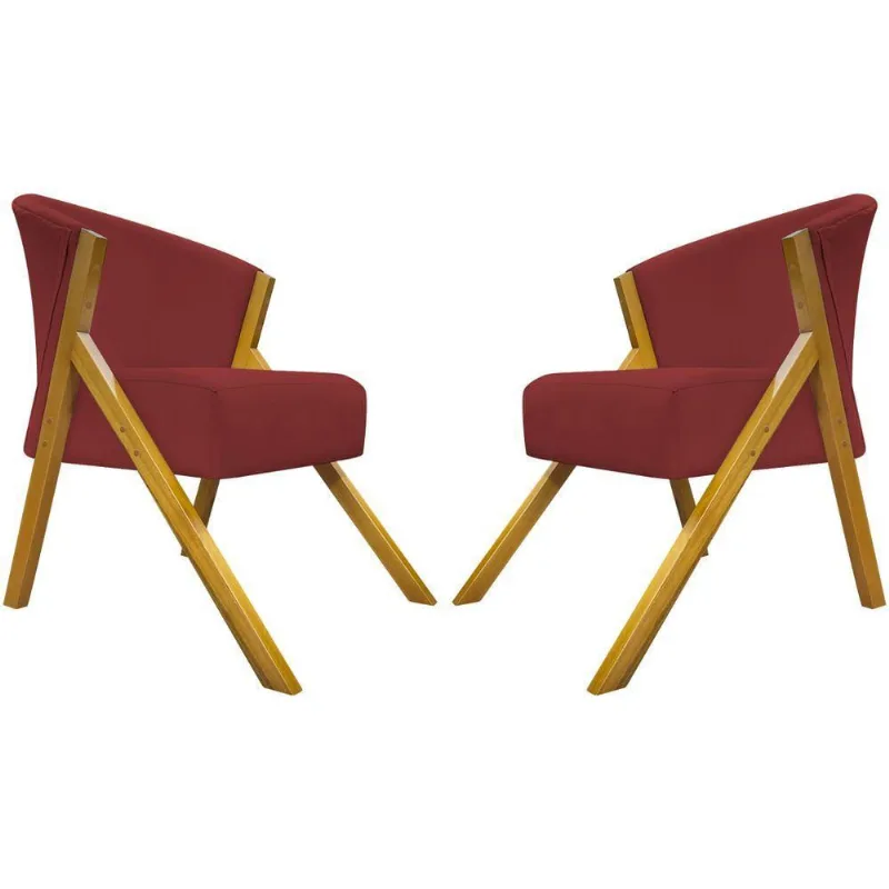 Kit 2 Poltronas Decorativa You Suede Braça Amadeirada - Vermelho Suede