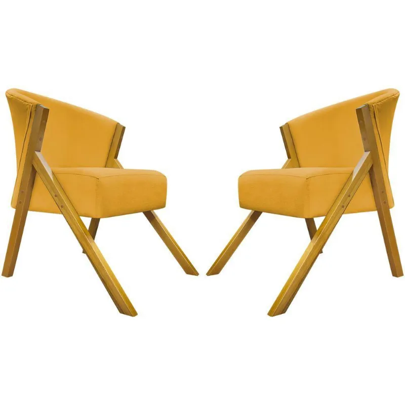Kit 2 Poltronas Decorativa You Suede Braça Amadeirada - Mostarda Suede