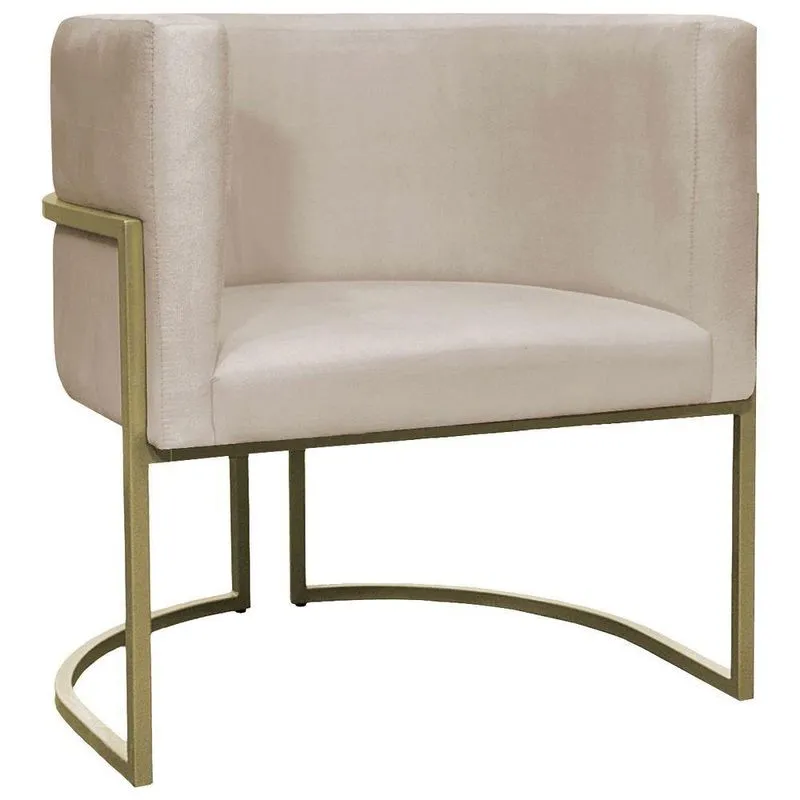 Poltrona Decorativa Recepção Luna Suede Base Ferro Champagne Bege Suede