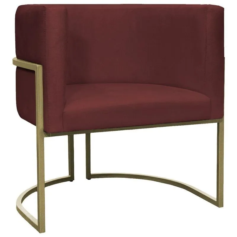 Poltrona Decorativa Recepção Luna Suede Base Ferro Champagne Bordô Suede