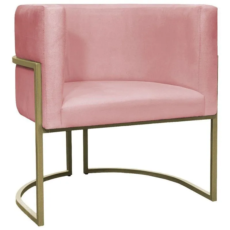 Poltrona Decorativa Recepção Luna Suede Base Ferro Champagne Rosê Suede