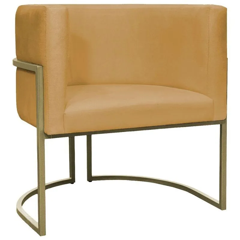 Poltrona Decorativa Recepção Luna Suede Base Ferro Champagne Mostarda Suede