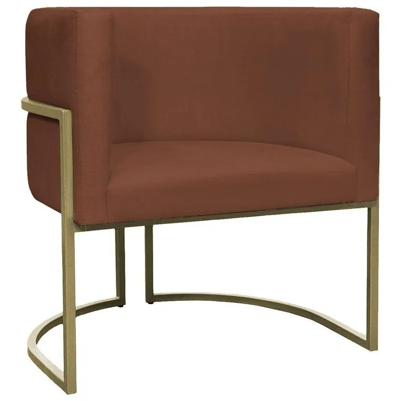 Poltrona Decorativa Recepção Luna Suede Base Ferro Champagne Terracota Suede