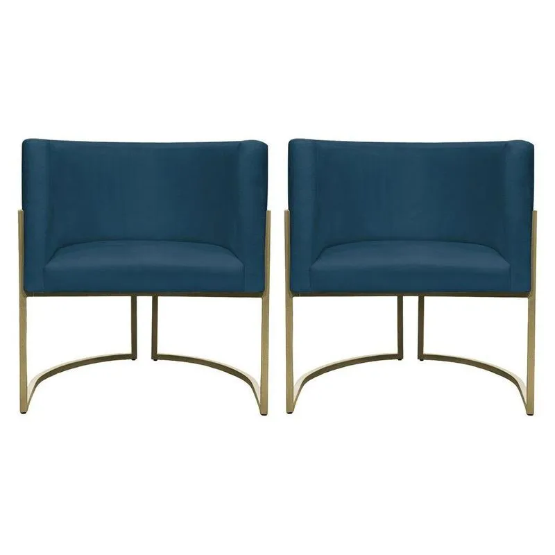 Kit 2 Poltronas Decorativa Recepção Luna Suede Cores Base De Ferro Champagne Azulmarinho Suede