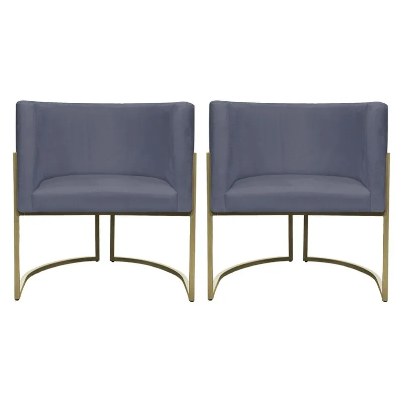 Kit 2 Poltronas Decorativas Recepção Luna Suede Cores Base de Ferro Champagne