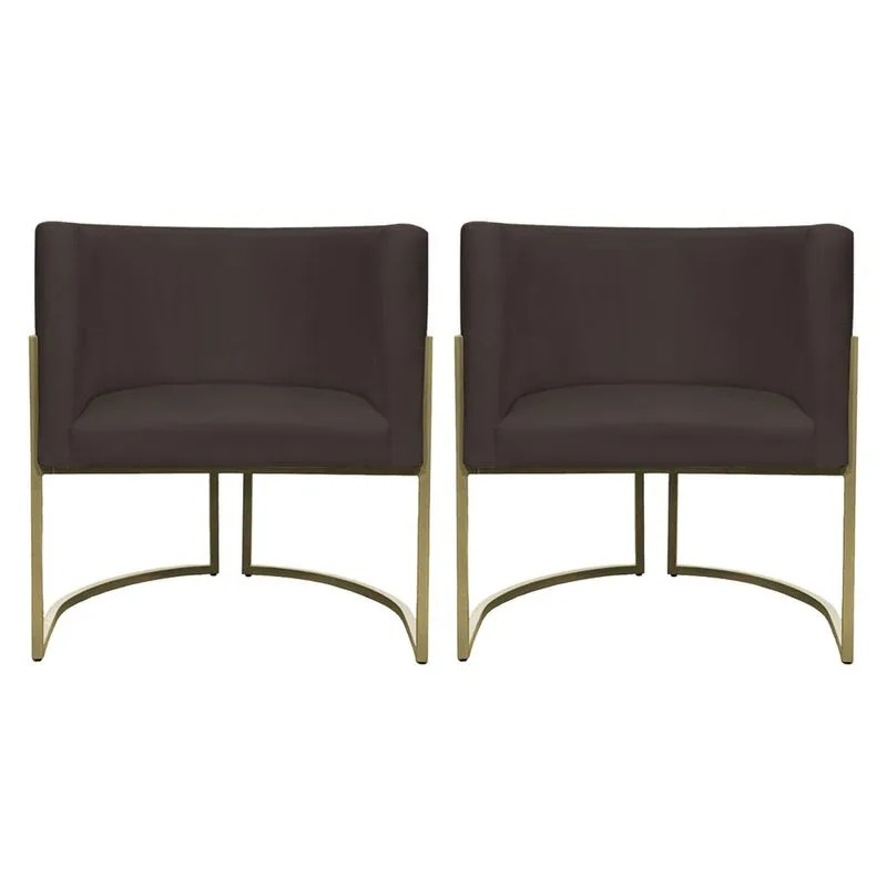Kit 2 Poltronas Decorativas Recepção Luna Suede Cores Base de Ferro Champagne