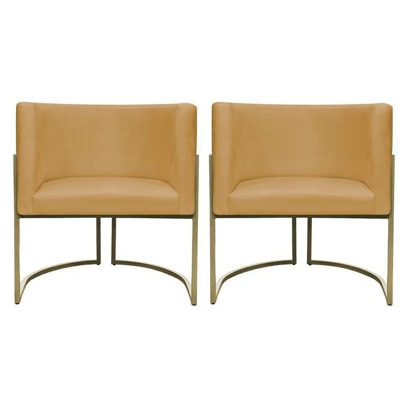 Kit 2 Poltronas Decorativa Recepção Luna Suede Cores Base De Ferro Champagne Mostarda Suede