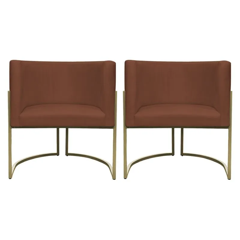 Kit 2 Poltronas Decorativas Recepção Luna Suede Cores Base de Ferro Champagne
