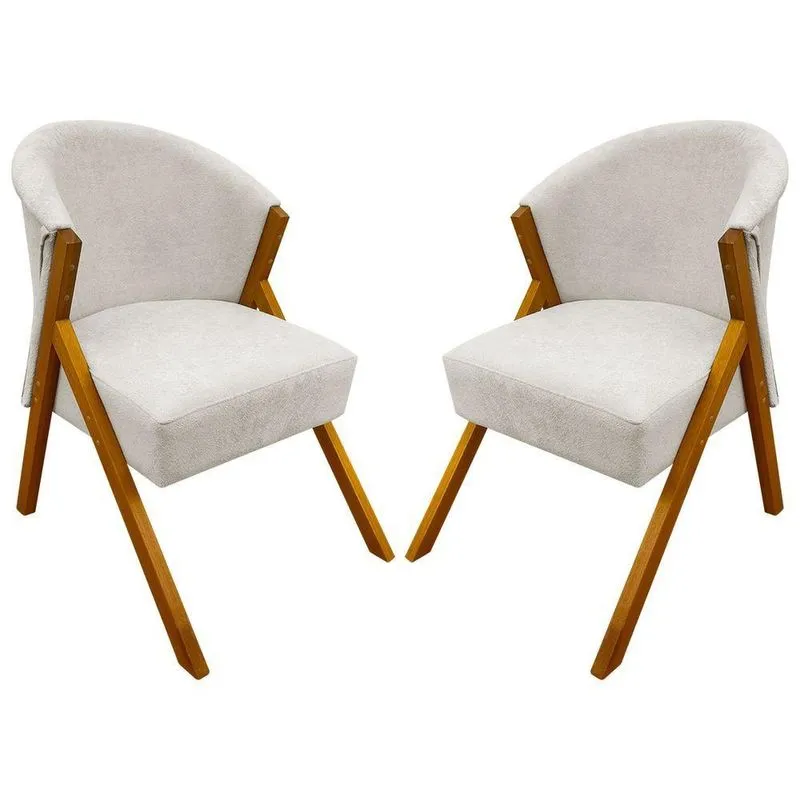 Kit 2 Poltronas Decorativa Para Sala You Bouclê Premium Braça Amadeirada Bege Bouclé