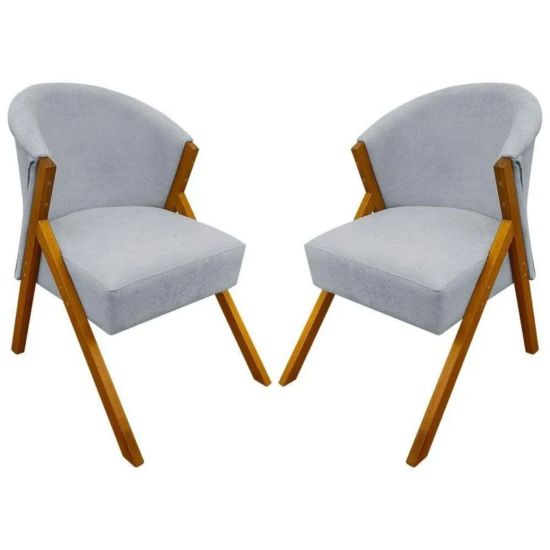 Kit 2 Poltronas Decorativa Para Sala You Bouclê Premium Braça Amadeirada Cinza Bouclé