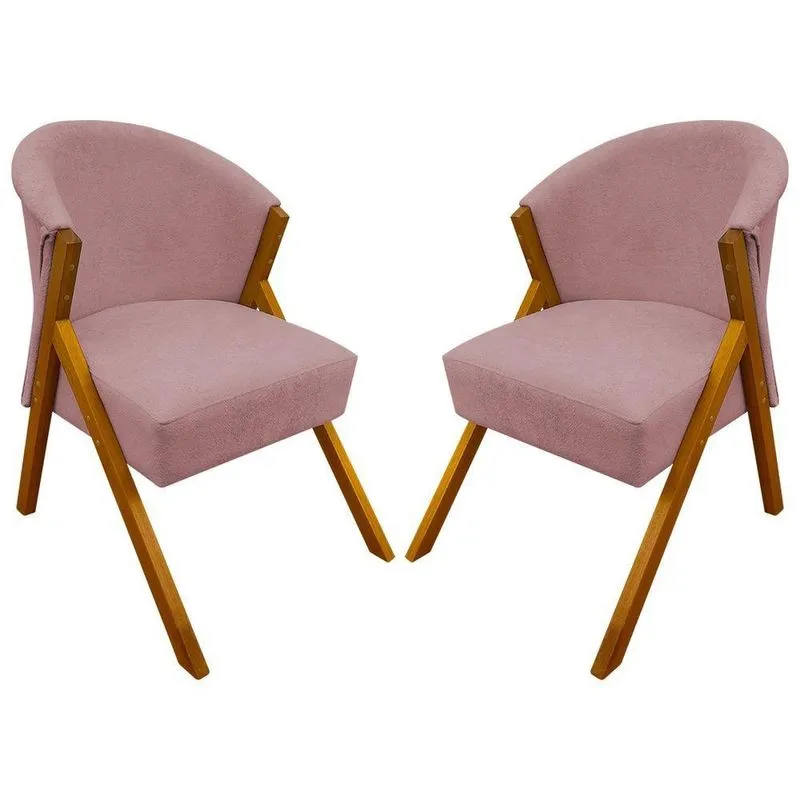 Kit 2 Poltronas Decorativa Para Sala You Bouclê Premium Braça Amadeirada Rosê Bouclé