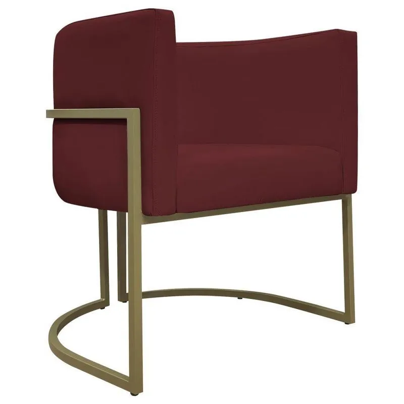 Poltrona Decorativa Recepção Luna Corino Cores Base De Ferro Champagne Bordô Corino