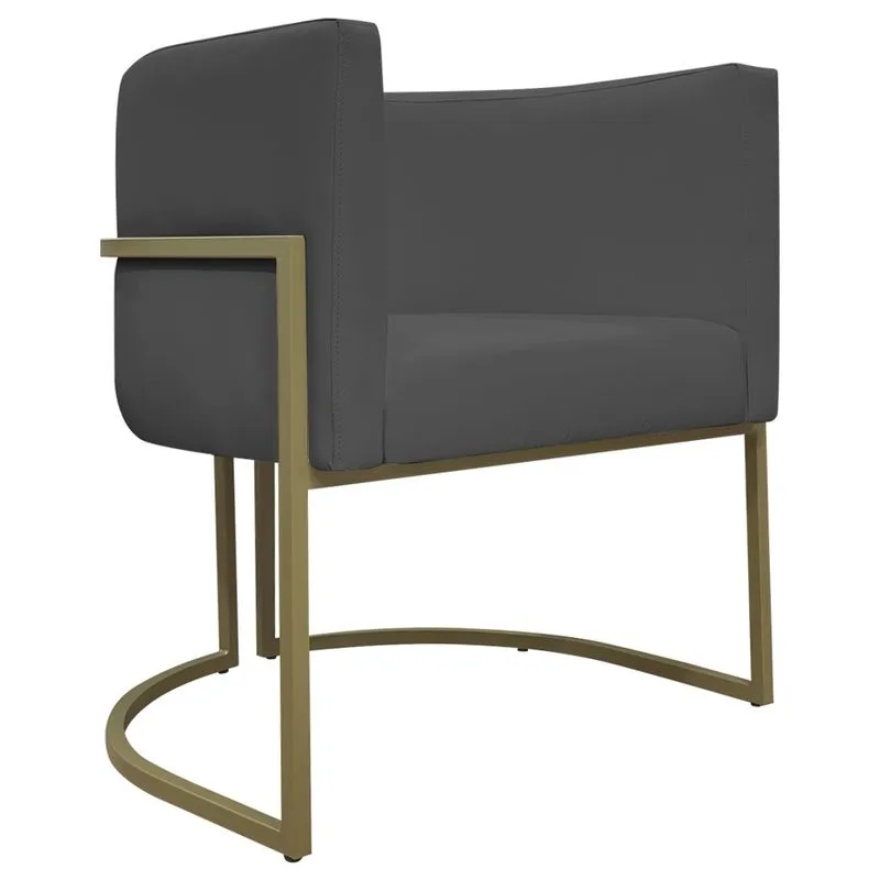 Poltrona Decorativa Para Sala de Estar Recepção Luna Corino Cores Base de Ferro Champagne