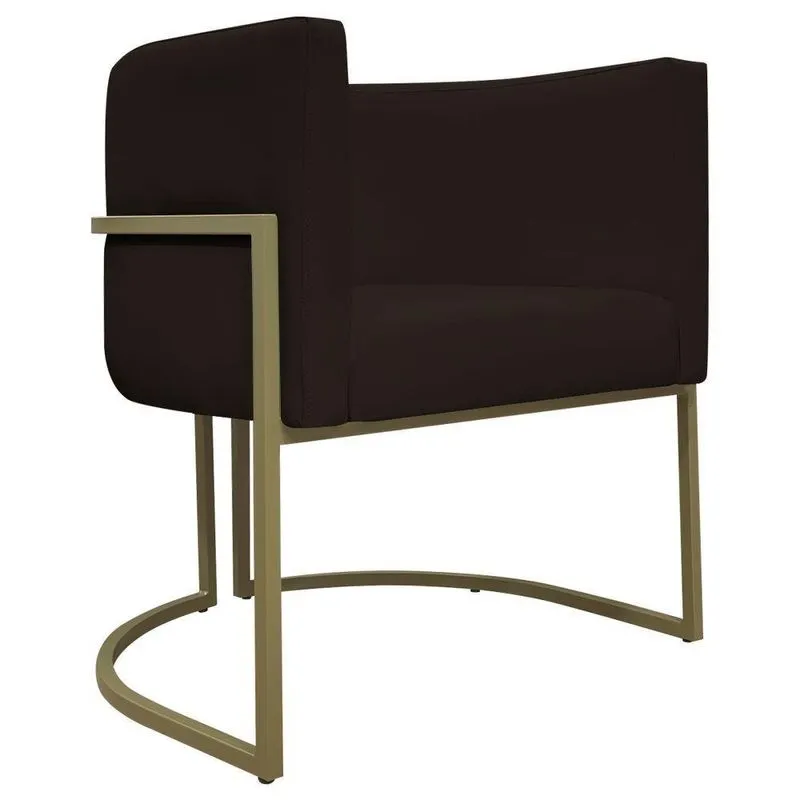 Poltrona Decorativa Recepção Luna Corino Cores Base De Ferro Champagne Marrom Corino