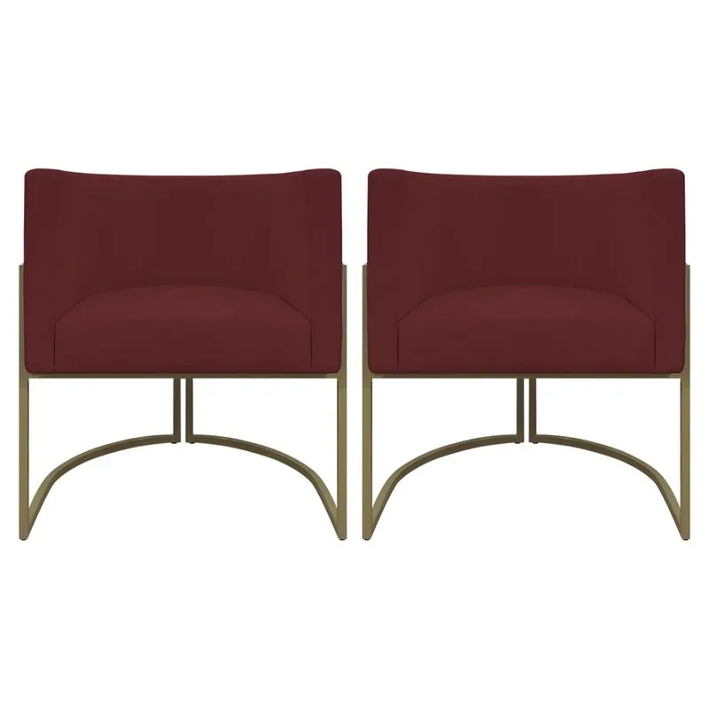 Kit 2 Poltronas Decorativas Para Sala Recepção Consultório Escritório Luna Corino Cores Base de Ferro Champagne