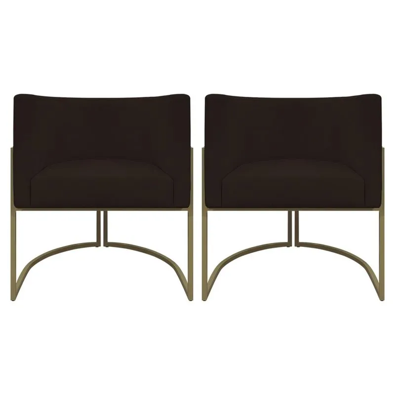 Kit 2 Poltronas Decorativas Para Sala Recepção Consultório Escritório Luna Corino Cores Base de Ferro Champagne