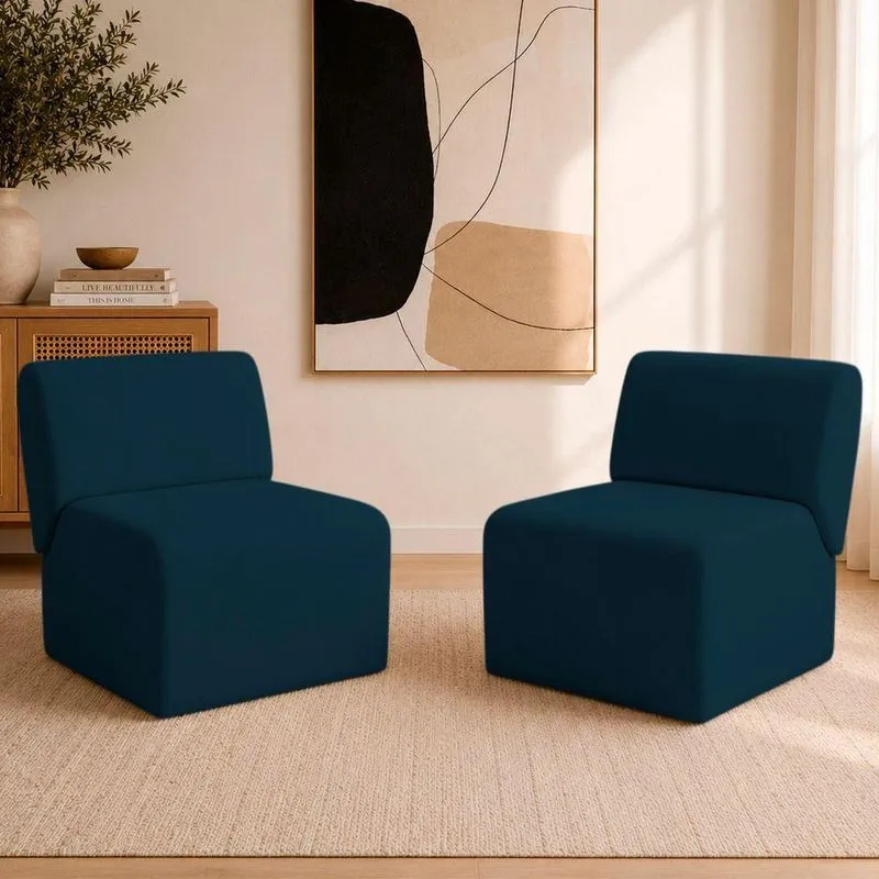 Kit 2 Poltronas Decorativas Para Sala Manicure Consultório Escritório Zoe Suede Bege Ammê Estofados