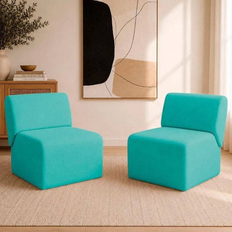 Kit 2 Poltronas Decorativa Zoe Suede Bege Ammê Estofados