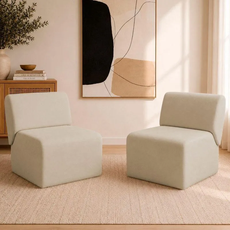 Kit 2 Poltronas Decorativas Para Sala Manicure Consultório Escritório Zoe Suede Bege Ammê Estofados