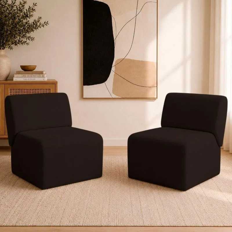 Kit 2 Poltronas Decorativa Zoe Suede Bege Ammê Estofados