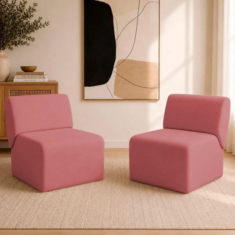 Kit 2 Poltronas Decorativa Zoe Suede Bege Ammê Estofados