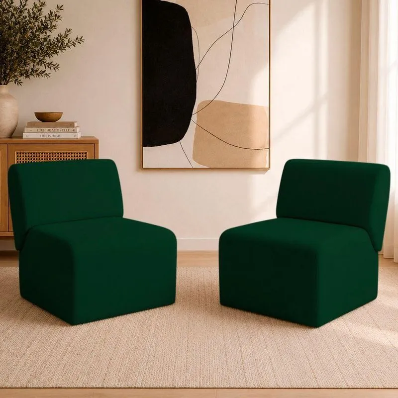 Kit 2 Poltronas Decorativa Zoe Suede Cinza Ammê Estofados