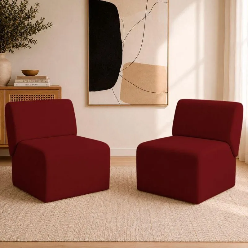 Kit 2 Poltronas Decorativas Para Sala Consultório Escritório Zoe Suede Base Fixa Bege Ammê Estofados