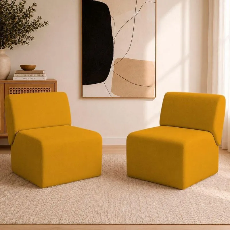 Kit 2 Poltronas Decorativa Zoe Suede Cinza Ammê Estofados