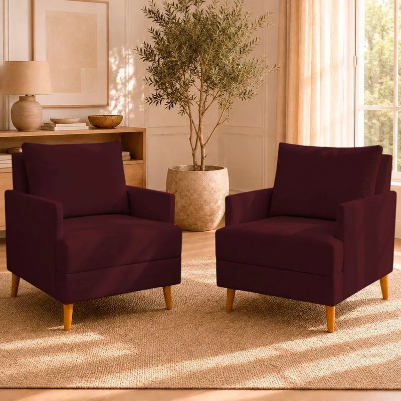 Kit 2 Poltronas Serena Suede Decorativa Com Estrutura De Madeira Ammê Estofados