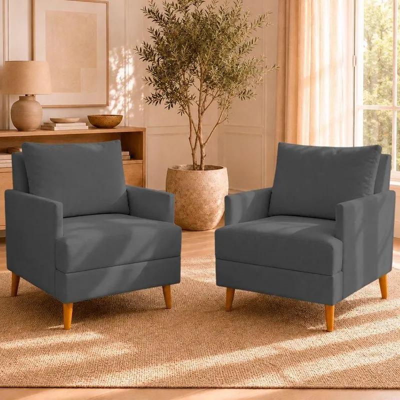 Kit 2 Poltronas Decorativa Serena Suede Com Estrutura De Madeira 120kg Ammê Estofados