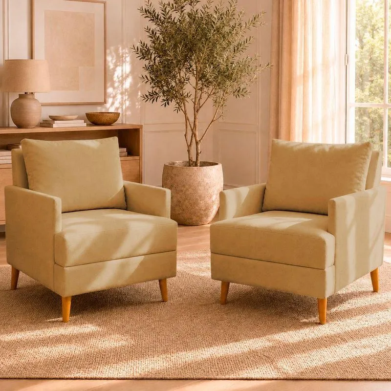 Kit 2 Poltronas Serena Decorativa Suede Bege Ammê Estofados