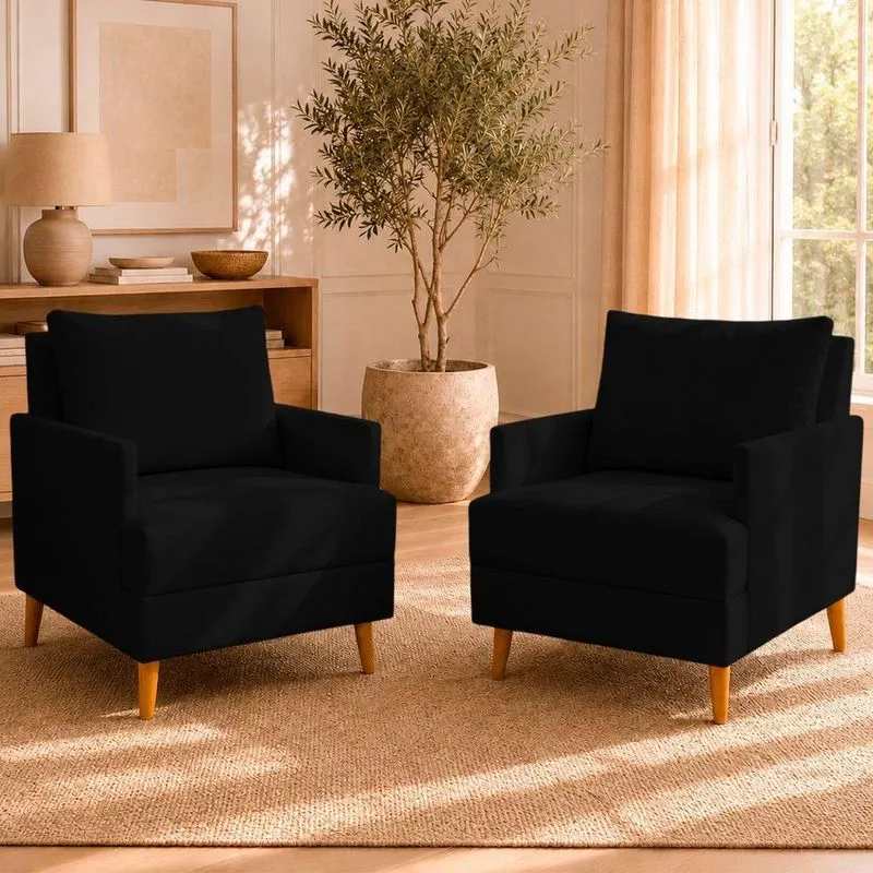Kit 2 Poltronas Decorativa Serena Suede Com Estrutura De Madeira 120kg Ammê Estofados