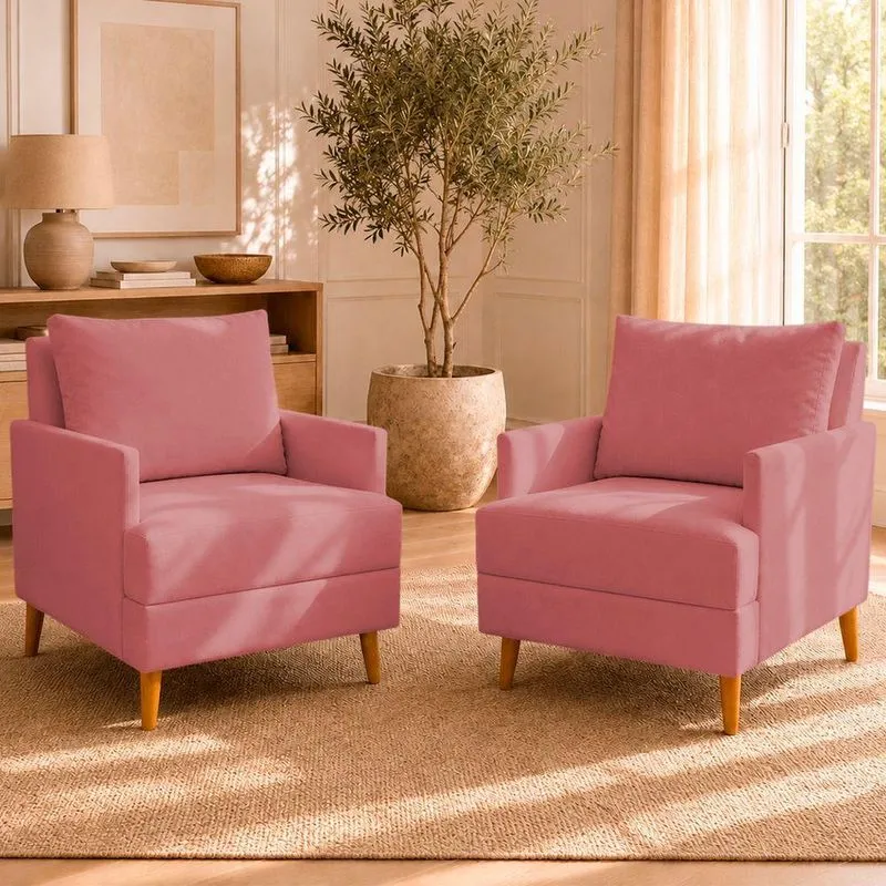 Kit 2 Poltronas Decorativa Serena Suede Bege Ammê Estofados