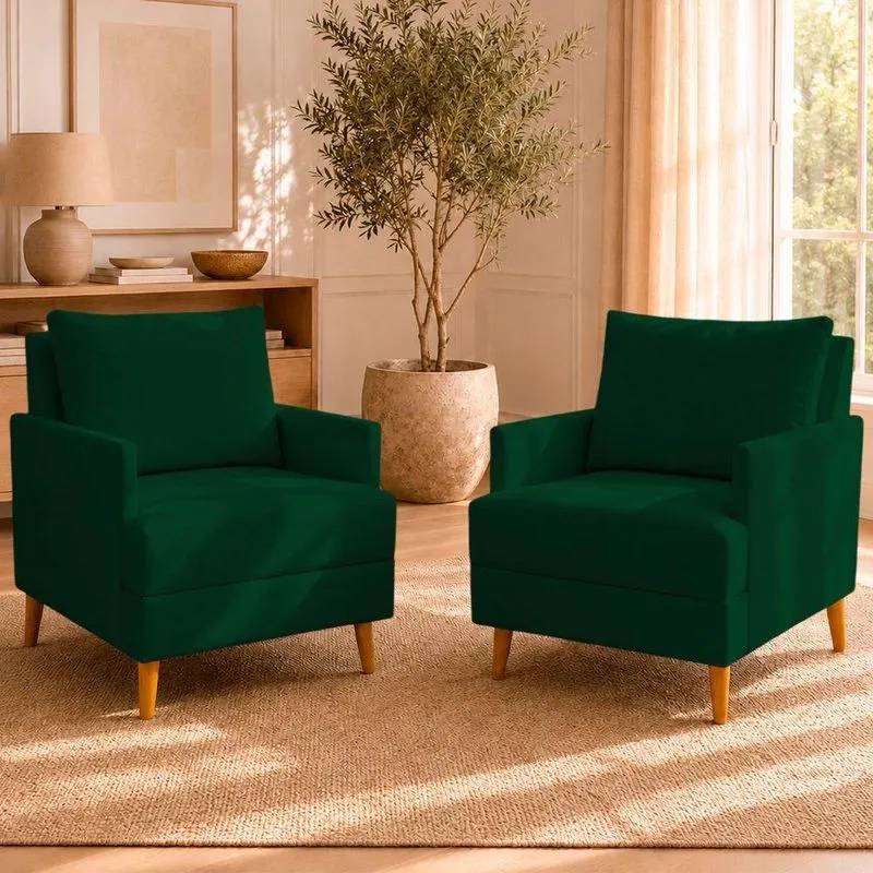 Kit 2 Poltronas Serena Suede Com Apoio Para Braços Bege Ammê Estofados