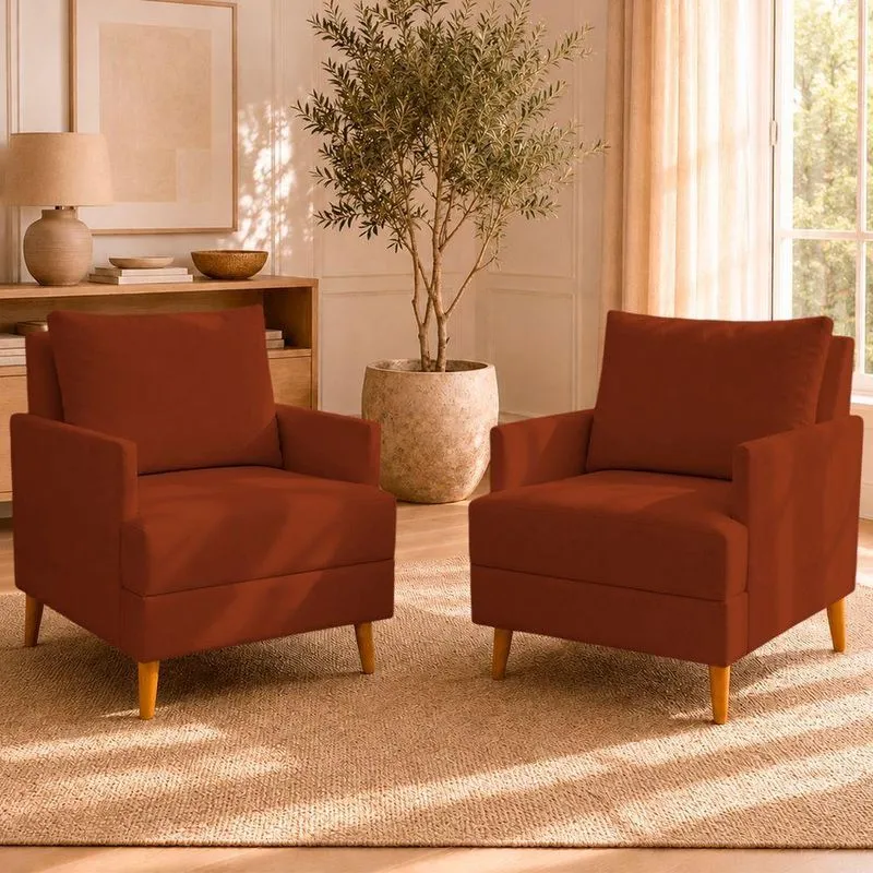 Kit 2 Poltronas Decorativa Serena Suede Bege Ammê Estofados