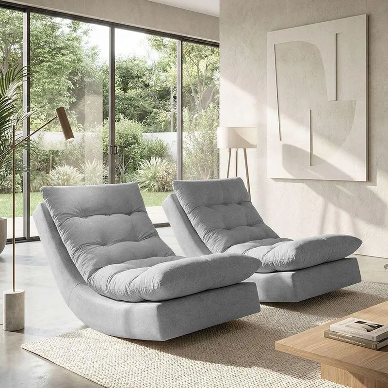 Kit 2 Poltronas Balance Bouclé Premium Com Leve Balanço Branco Ammê Estofados