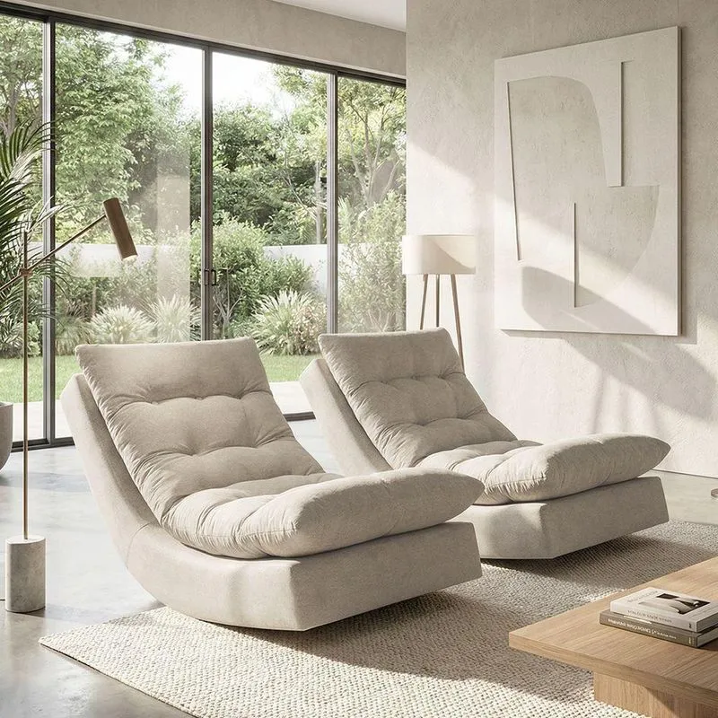 Kit 2 Poltronas Balance Com Leve Balanço Linho Bouclé Branco Ammê Estofados