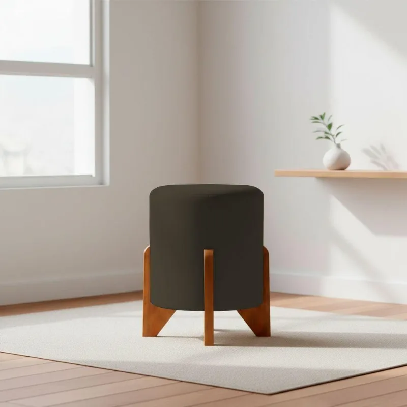 Puff Eloah Redondo Assento Espuma Suede Café Clique & Decore
