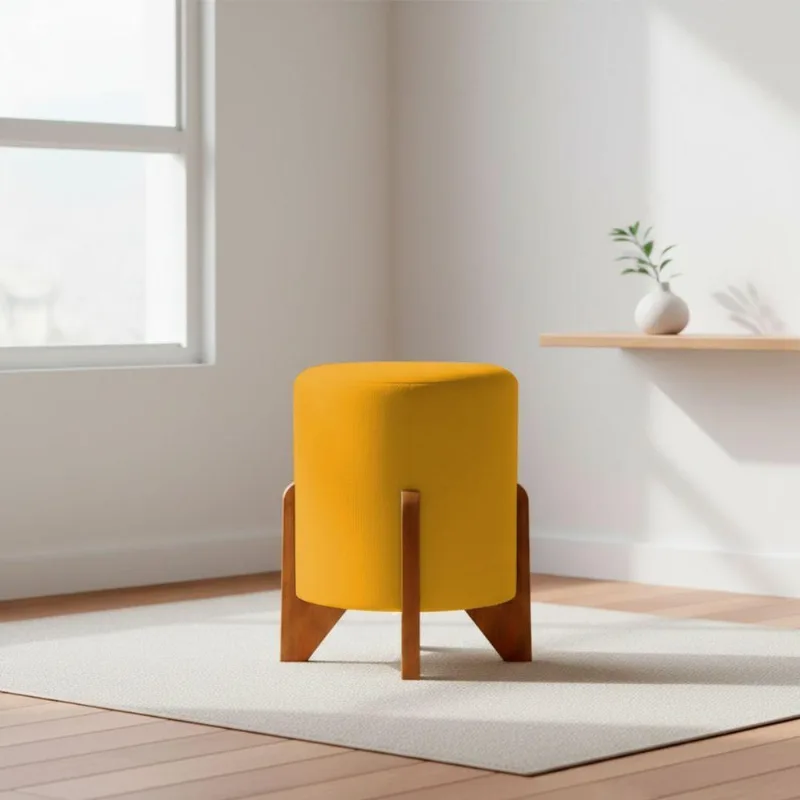 Puff Eloah Redondo Assento Espuma Revestimento Suede Castanho Clique & Decore