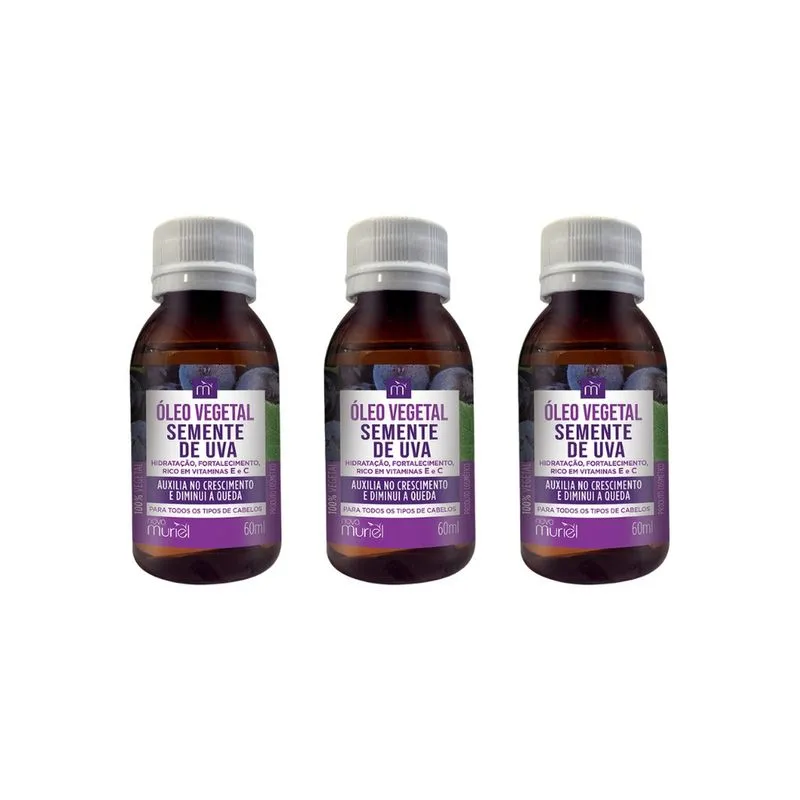 Oleo Capilar Vegetal Muriel 60ml Semente de Uva-Kit C/3un