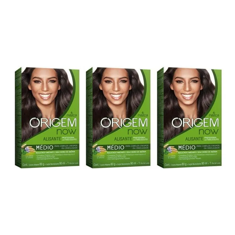 Creme Alisante Origem 80g Medio Ervas Cereais - Kit Com 3un