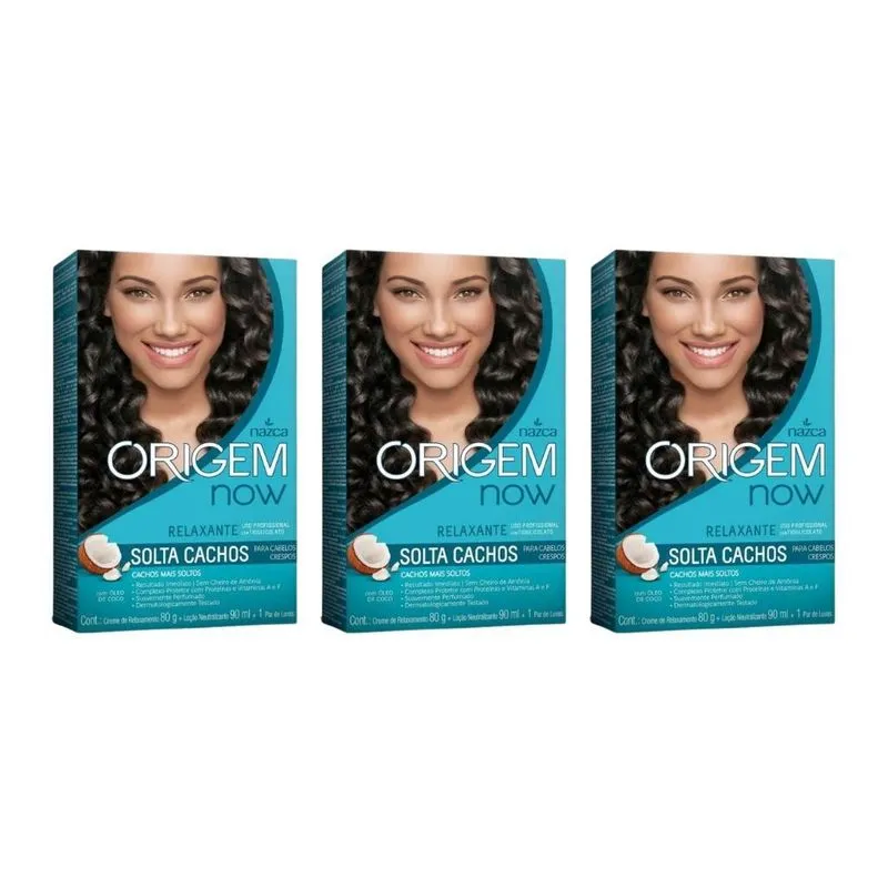 Creme Alisante Origem 80g Relaxa Solta Cachos - Kit Com 3un